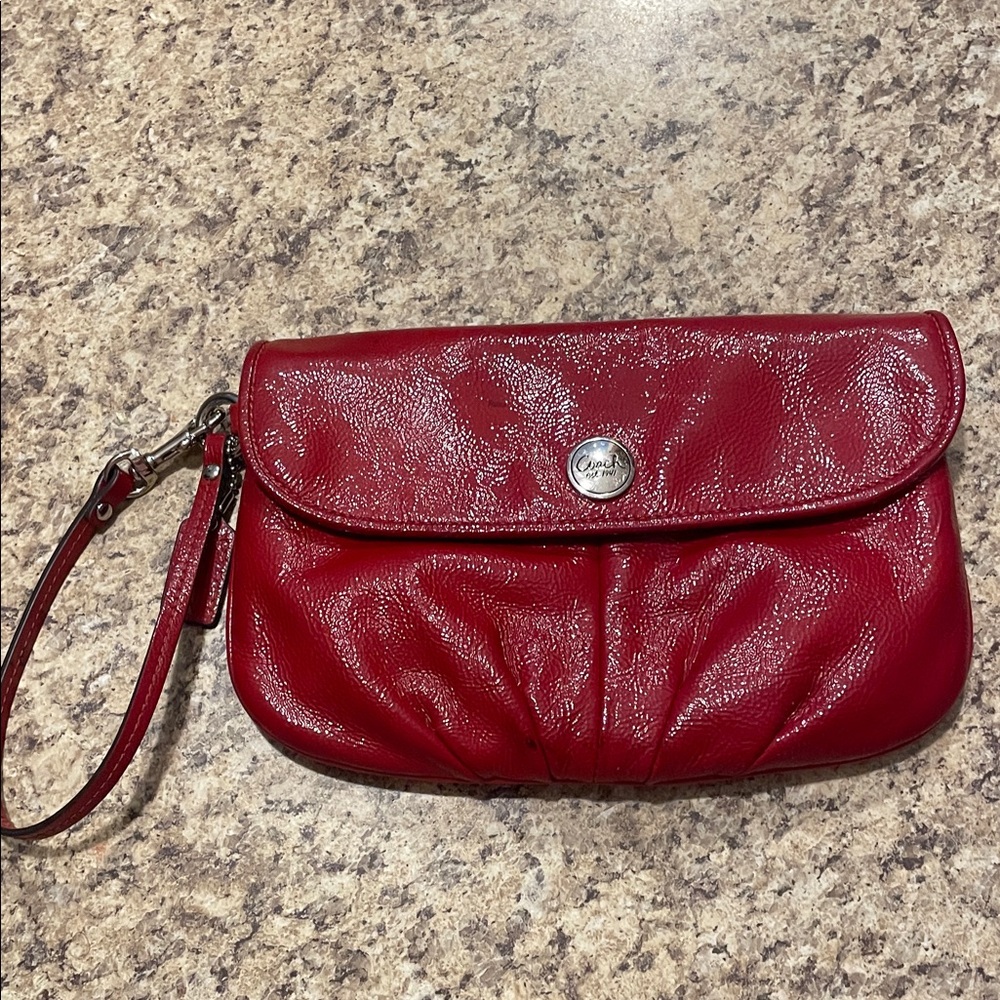 Coach Shiny Red Wristlet Clutch
